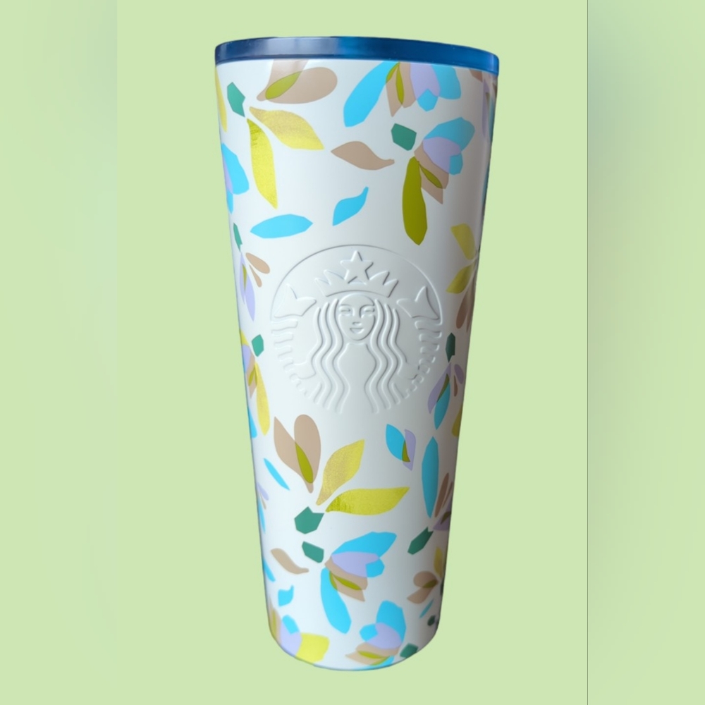 Starbucks 2023  Release Steel White Floral Tumbler 24 oz Snowdrop